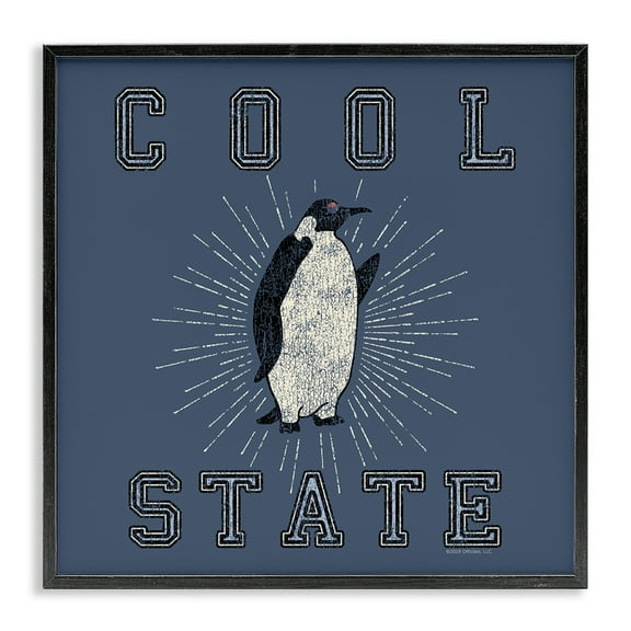Stupell Industries Cool Penguin State Varsity Animals Painting Black Framed Art Print Wall Art, 12 x 12