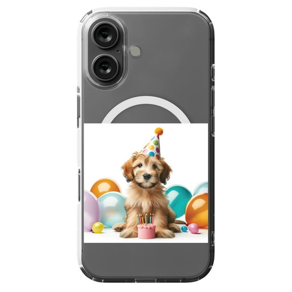 DistinctInk MagSafe Clear Case for Apple iPhone 16 (6.1" Screen) - Birthday Otterhound puppy - Raised Bezel Screen Guard