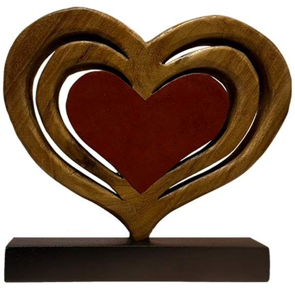 Decozen Home Decor Wooden Heart Sculpture – Gifts for Mom on Mother’s Day or Birthday – Heart-Shaped Acacia Wood Figurine Decor, Perfect for Home, Office, or Tabletop Display