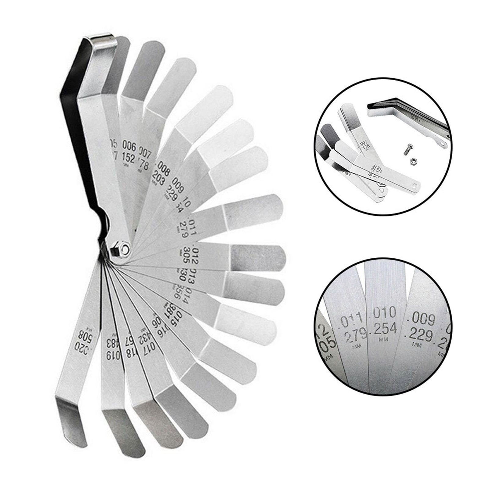 16 Blades Feeler Gauge 0.127 To 0.508mm Curved Stainless Steel Gap Metric Filler Feeler Gauge Foldable Feeler Measurem ,Easy to Use