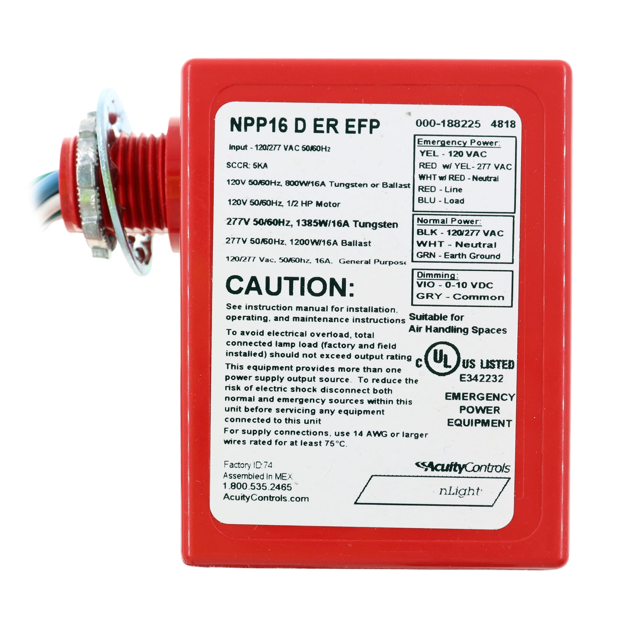 Sensor Switch NPP16DEREFP nLight Relay Emergency Power Pack, 100