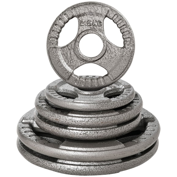 Soozier 77lb Olympic Weight Plate Set - Silver Steel Grip Plates for Home Gym Strength Training & Barbell Exercises - Versatile Fitness Weights