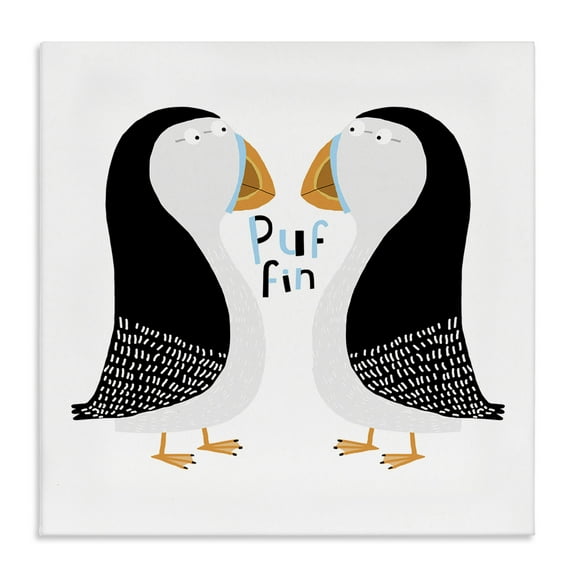 Stupell Industries Puffin Bird Duo Animals Painting Wrapped Canvas Art Print Wall Art, 17 x 17