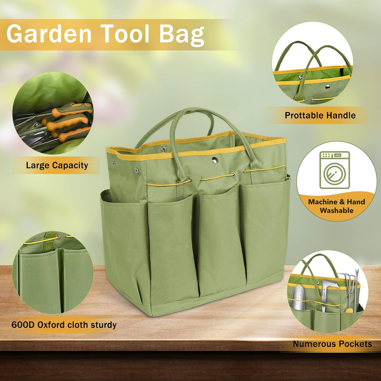BN-LINK Garden Tool Set, 9 Piece Stainless Steel Rust-Proof Heavy Duty Gardening Tools with Non-Slip Rubber Handle, Durable Garden Tool Bag, Ideal Gardening Gifts for Women and Men