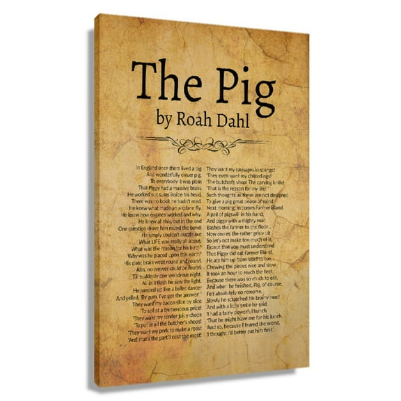 The Pig Poem Wall Art Roald Dahl Quotes Wall Art Poetry Posters for Room Painting Decor Bedroom Modern Canvas Artwork Bathroom Pictures for Kitchen Framed 20x30 in