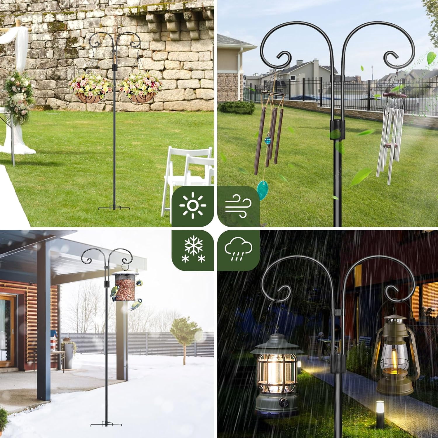 KOLAKO Bird Feeding Station, Heavy Duty Bird Feeder Poles, Metal Shepherd Hooks for Hanging Garden Lights, Basket, 193cm, Black