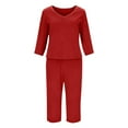 thumbnail image 4 of HUJlwoi 2 Piece Outfit Pj Sets for Woman Thin V Neck 3/4 Sleeve Top with Capri Pants Pajama Set Casual Sleepwear Tracksuits, 4 of 5