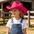 thumbnail image 2 of TOWED22 Kids Cowboy Hat Boys Girls Western Cowboy Cowgirl Hat Unisex Classic Belt Buckle Felt Fedora Hats(Hot Pink,4-10 Y), 2 of 9