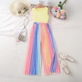 thumbnail image 2 of Weebloom Girls Spring Outfits Summer Outfit Pure Color Tank Top With Rainbow Gradient Loose Pants Outdoor Activities Age 7 12 Clothes Set Yellow 9-10 Years, 2 of 5