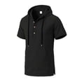 chiccall-mens-short-sleeve-hoodie-half-button-drawstring-solid-color