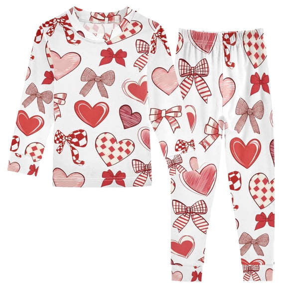 joogoo Valentine Heart Bows 2 Piece Long Sleeve Tee and Pants Cotton Pajama Set 4T