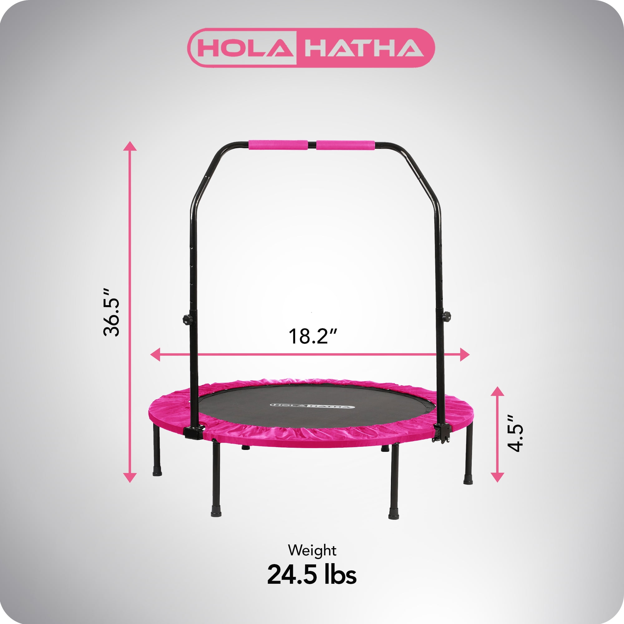 HolaHatha 48" Folding Mini Fitness Trampoline with Adjustable Handle, Pink