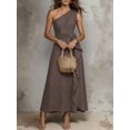 thumbnail image 4 of Womens Mocha Brown One Shoulder Sleeveless Ruffle Maxi Dress, 4 of 6