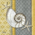 thumbnail image 3 of Gango Home Decor Modern Ikat Coastal Seashell Wall Art; Four Yellow 12x12in Art Prints in White Frames, 3 of 8