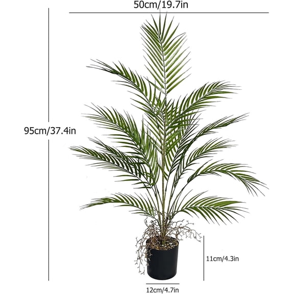 3FT Large Artificial Plants in Pot Fake Palm Tree with Black Tall Planter, Faux Tropical Areca Floor Plant, Silk Plant for Home Office Green Porch Garden Outdoor Living Room Decor Indoor