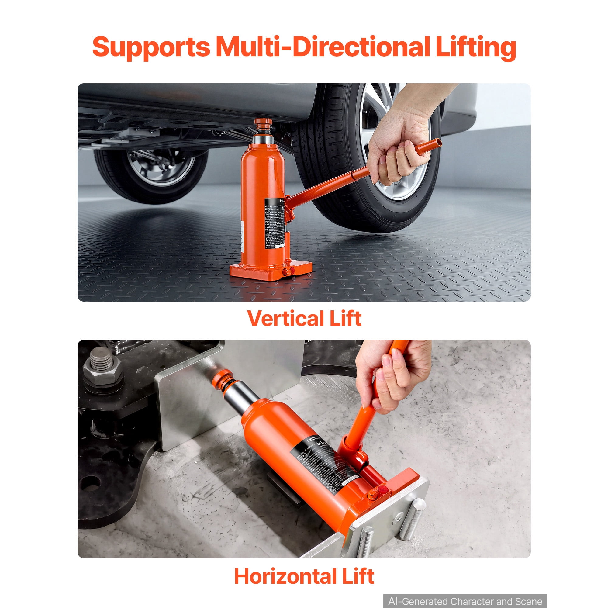KFFKFF Hydraulic Bottle Jack 10 Ton (22046.2 lbs) 9.06"-17.32" Lifting Range, Suitable for Heavy-Duty Vehicles, SUVs,Auto Repairs,and House Lifting,Durable Multi-Directional Jack with Extended Handle