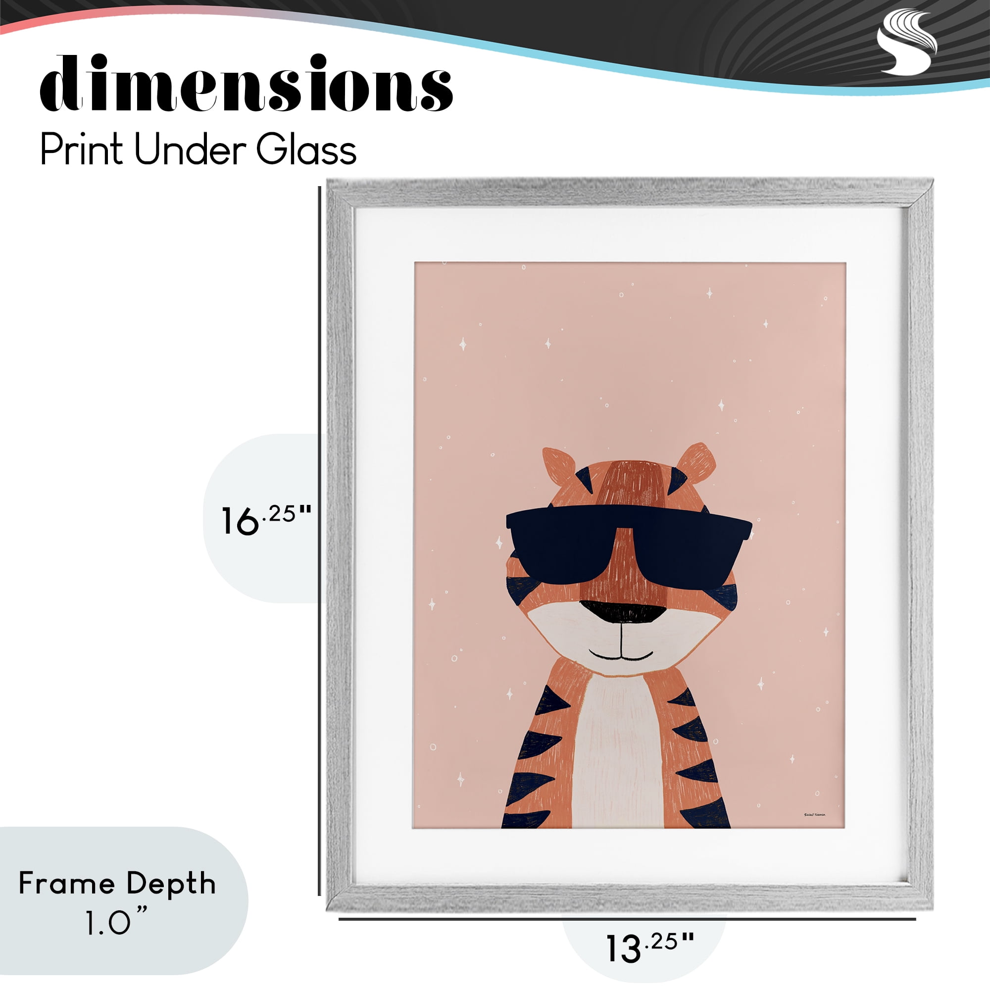 Stupell Industries Cool Tiger in Sunglasses Gray Framed Print Under Glass, design by Rachel Nieman