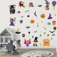 thumbnail image 2 of hojas de pegatinas de pared extraíbles con diseño de feliz Halloween, decoración artística para ventanas, calcomanías de araña, murciélago y bruja para decoración del hogar, interior y exterior, 2 of 5
