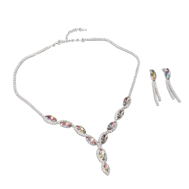 Conjunto De Joyería Nupcial Con Diamantes De Imitación, Elegante Collar Con Diamantes De Imitación, Conjunto De Pendientes Colgantes, aleación Ligera Brillante Atemporal Para