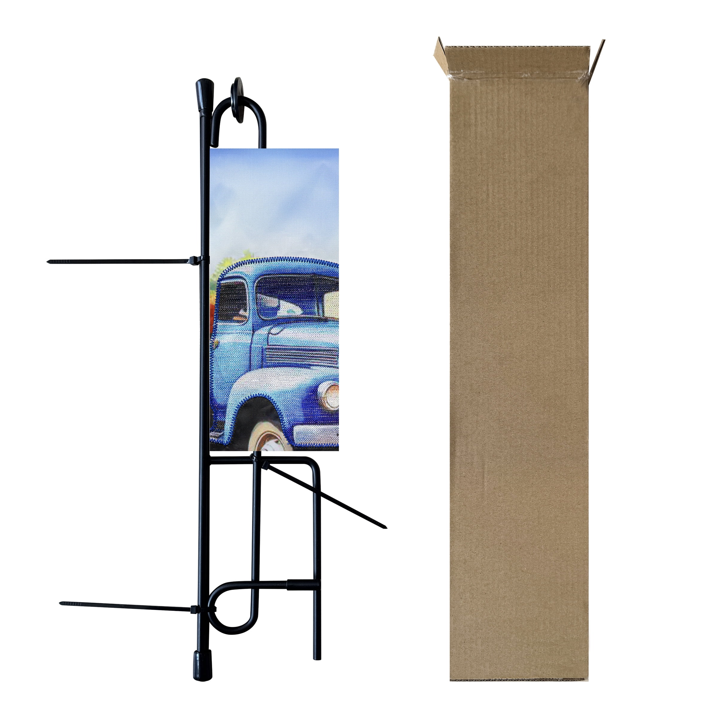 Meadow Creek Harvest 11.5" x 18" Blue Truck Outdoor Yard Flag with Stand