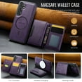 thumbnail image 6 of Detachable Wallet Compatible with Magsafe Wireless Charing for Samsung Galaxy S25 Case with Card Holder Magnetic Snap, RFID Blocking Kickstand 2 in 1 Shockproof Case for Samsung Galaxy S25, Purple, 6 of 9