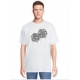 thumbnail image 1 of Camiseta informal con estampado geométrico de dados para hombre, algodón elástico, cuello redondo, corte regular, para verano, para uso urbano, en negro, burdeos, verde bosque, azul y gris. Camiseta d, 1 of 6
