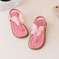 thumbnail image 5 of Quealent Girl's Summer Bow Sandals Open Toe Leather T Strap Thong Sandals Pink for 13.5, 5 of 6