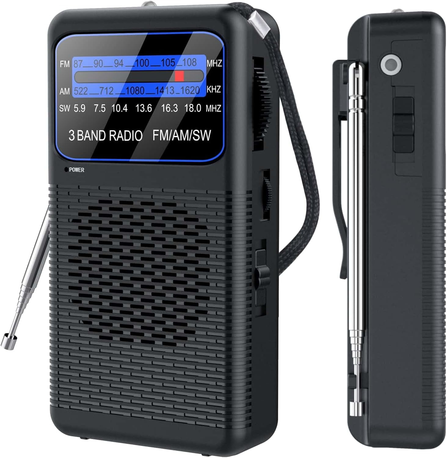Supersonic SC-1105 Portable AM/FM Radio, LED Indicator, Telescopic