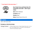 thumbnail image 2 of Rear Brake Drum and Brake Shoe Kit - Compatible with 2000 - 2005 Toyota Celica 2001 2002 2003 2004, 2 of 2