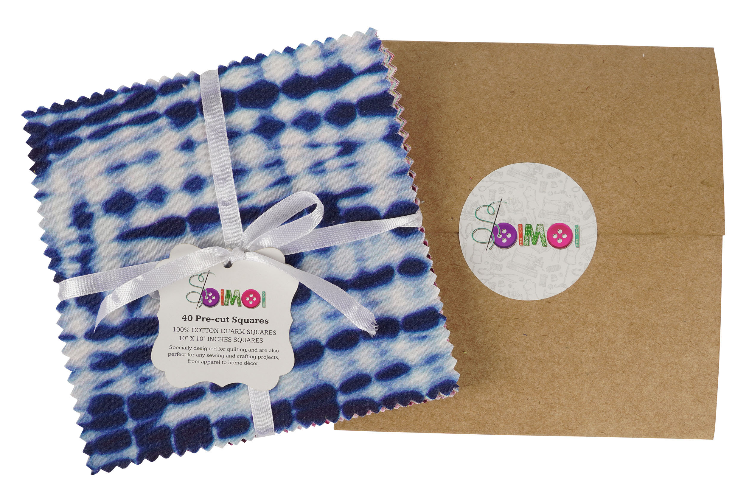 Soimoi Precut 10-inch Tie & Dye Prints Cotton Fabric Bundle Quilting Squares Charm Pack DIY Patchwork Sewing Craft- Multicolor