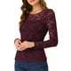 thumbnail image 4 of INSPIRAR CHIC Blusas de Encaje Floral Semitransparentes de Manga Larga con Volantes para Mujeres XS Burdeos, 4 of 7