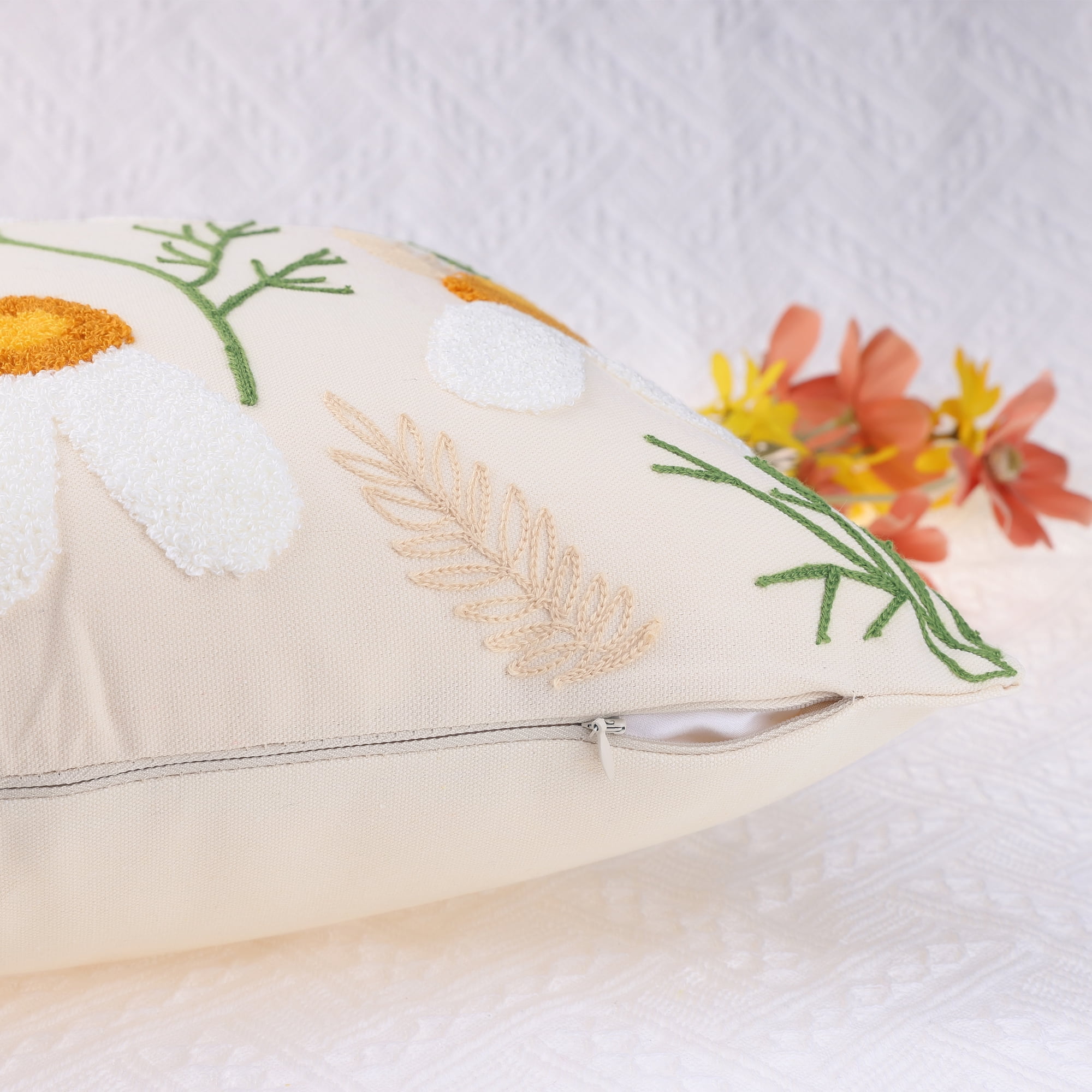 Unique Bargains Cotton Throw Pillow Cover Geometric Floral Cushion Covers (2 Count) Flower 18" x 18"