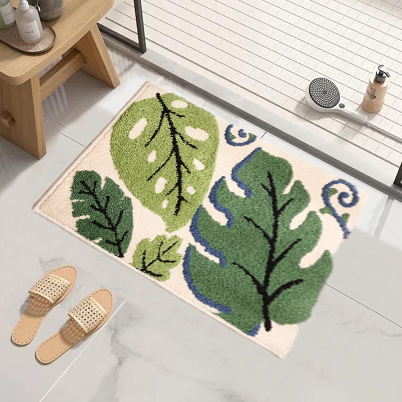 XEOVHV Sage Green Plant Non Slip Bathroom Rugs, Cute Monstera Leaf Absorbent Bath Mat, Funny Botanical Floor Bathmat Washable Small Bath Matt Bathroom Decor-16x24 inches
