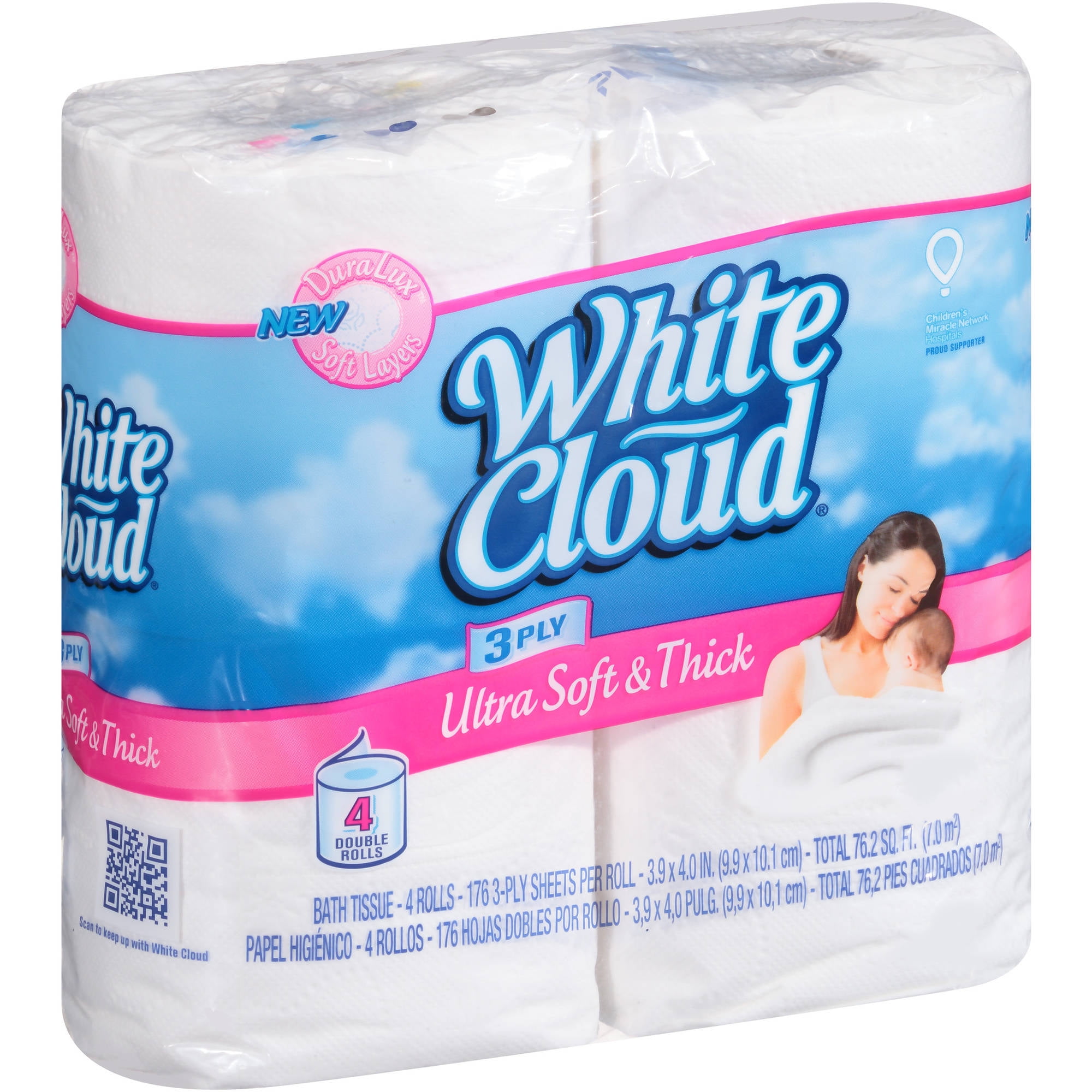 White Cloud Ultra Soft & Thick Bath Tissue Double Rolls, 176 3 ply sheets, 4 rolls Walmart