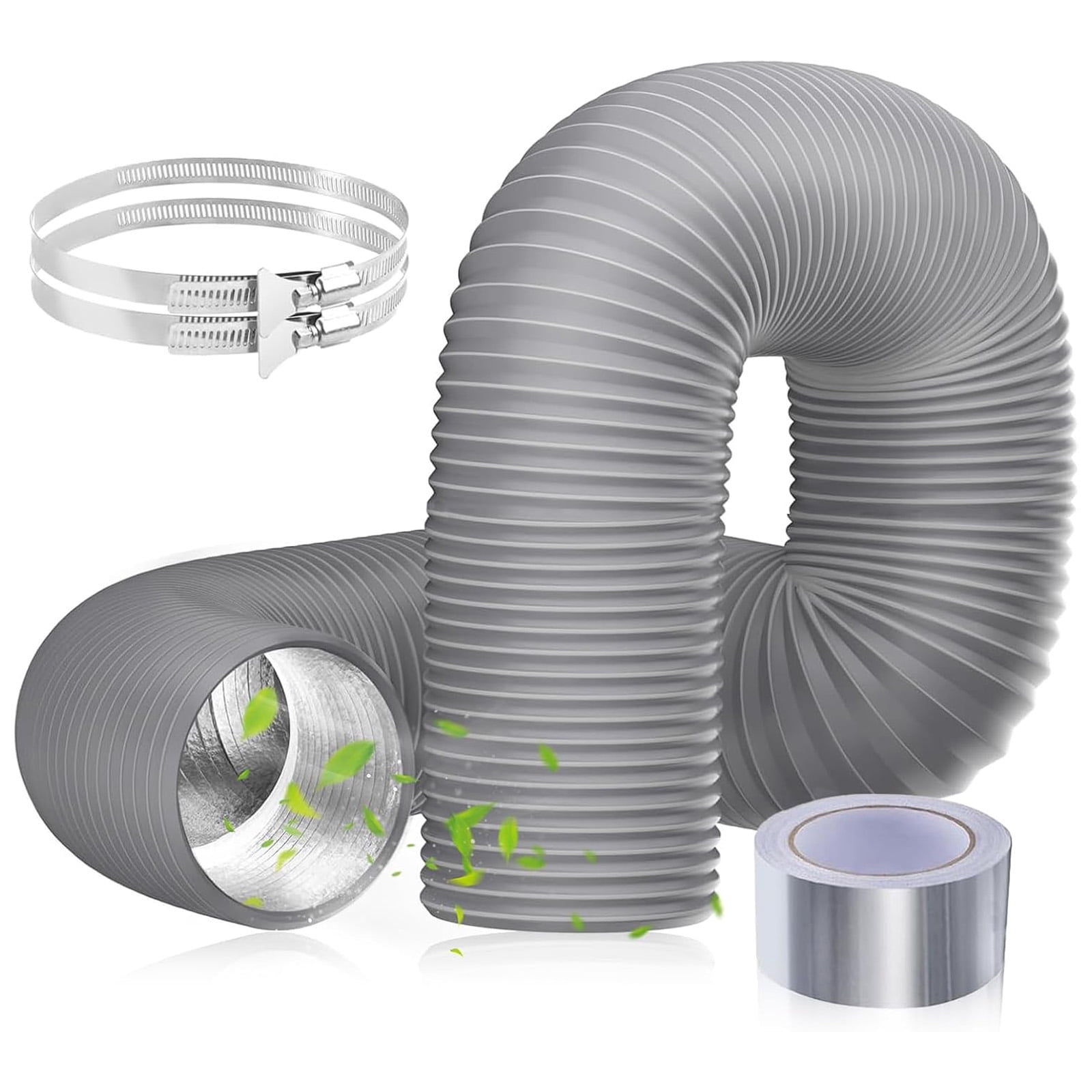 Dryer Vent Hose Air Duct Flexible Adjustable PVC Heavy Duty Air Duct with 2 Screw Clamps for HVAC Ventilation