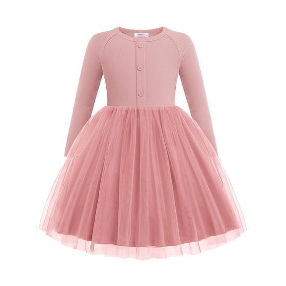 Arshiner Toddler Girls Tutu Dress Long Sleeve Fall Winter Button Front Party Tulle Dresses