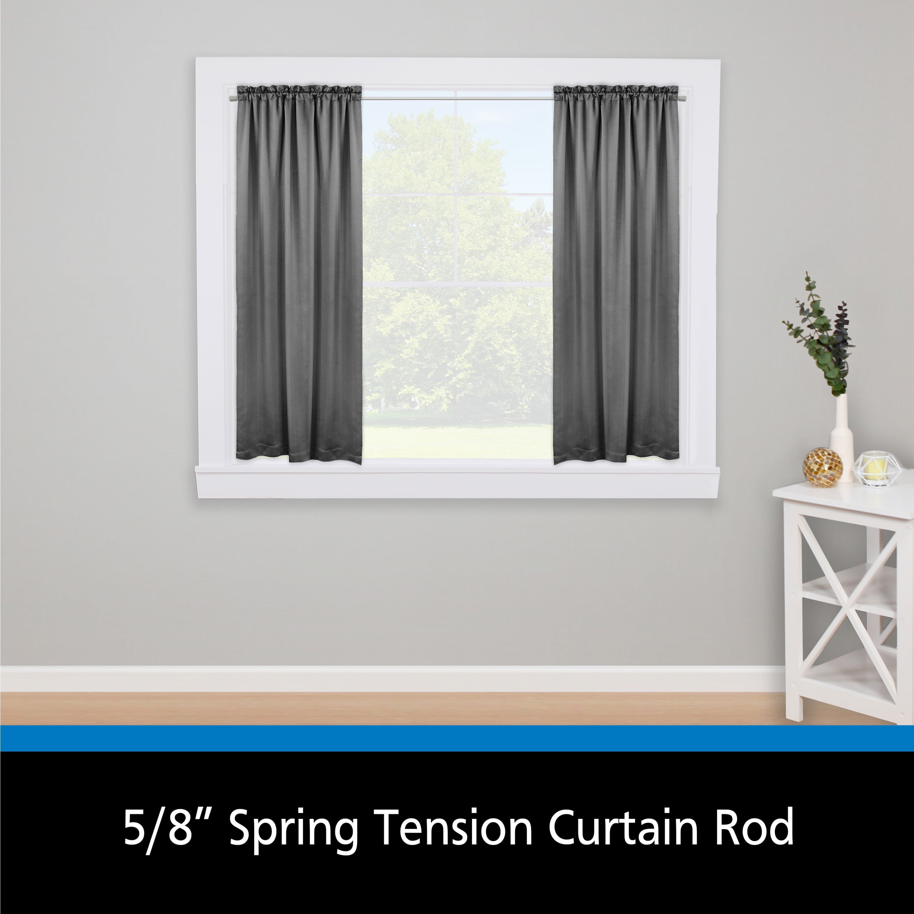 Mainstays Adjustable Spring Tension Curtain Rod, 5/8 in, 48-75 in, Chrome
