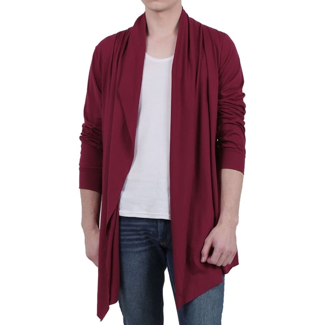 INSPIRE CHIC Men's Sweaters Shawl Collar Pockets High-Low Hem Long Cardigan 42 Red
