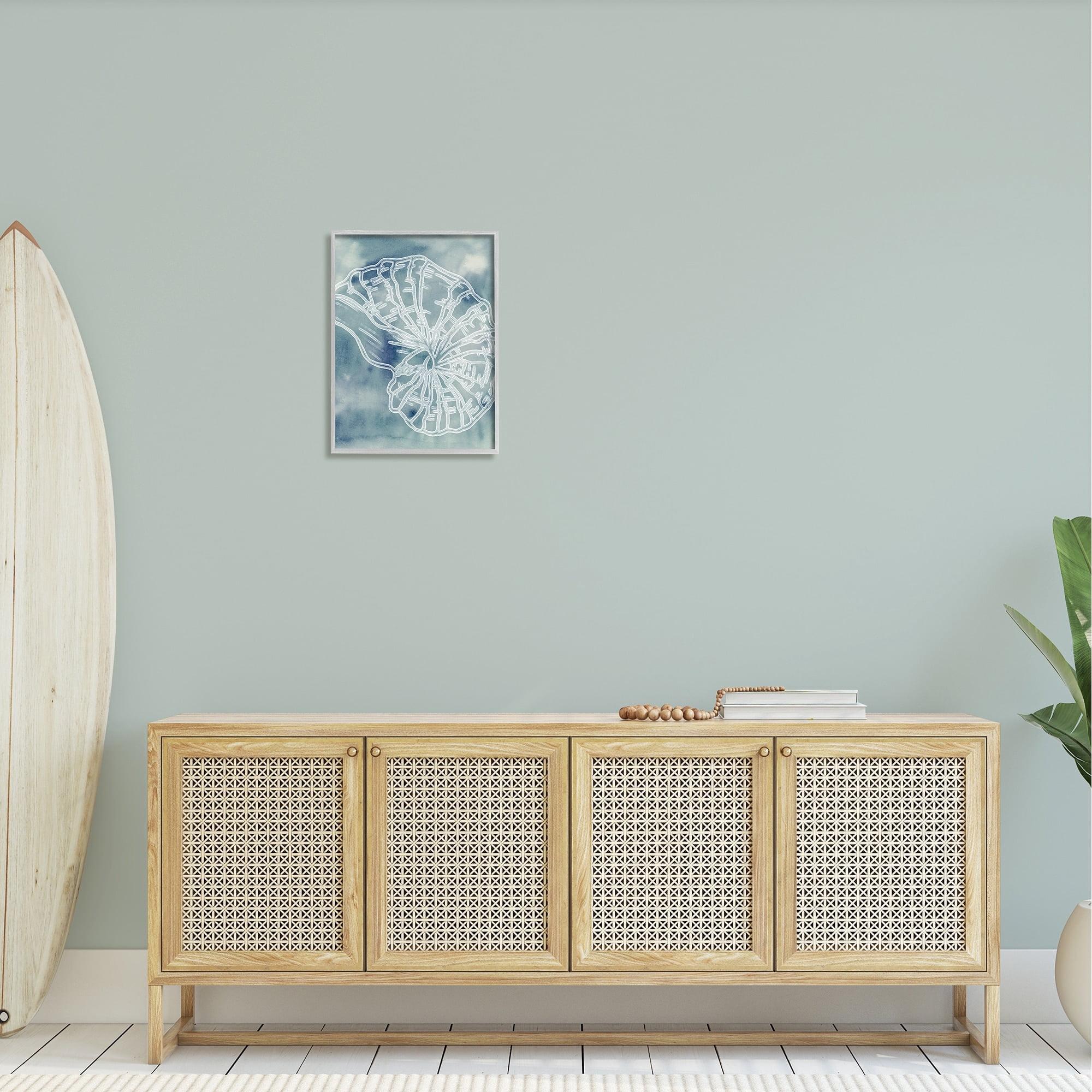 Stupell Industries Spiral Seashell Nautilus Sea Life Watercolor Pattern Graphic Art Gray Framed Art Print Wall Art, Design by Ziwei Li