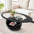 COSVALVE Modern Oval Glass Coffee Table with Round High Gloss Black ...