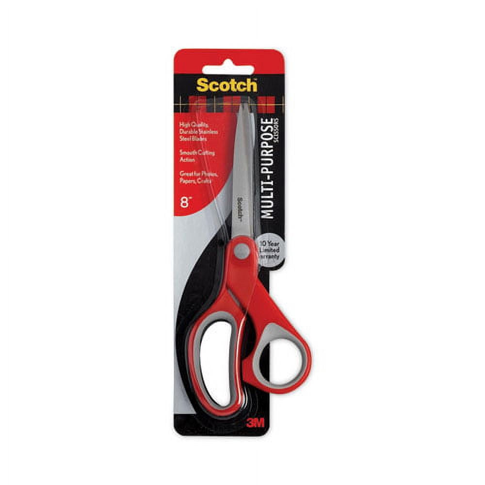 Scotch "Multi-Purpose Scissors, 8"" Long, 3.38"" Cut Length, Gray/red Straight Handle | Bundle of 10 Each" — Residential Use, Standard Application