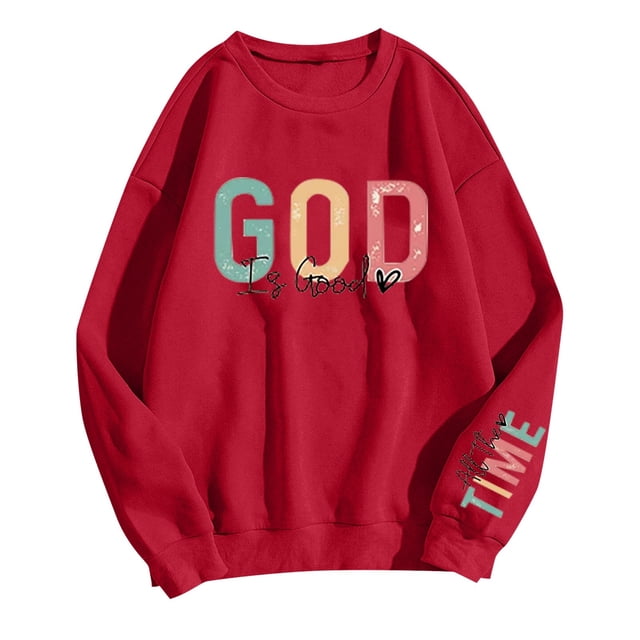 WEAIXIMIUNG Sweat-Shirt pour Femmes Col en V Imprimé Lettre Décontracté à Manches Longues Pull Col Rond Sweat à Capuche