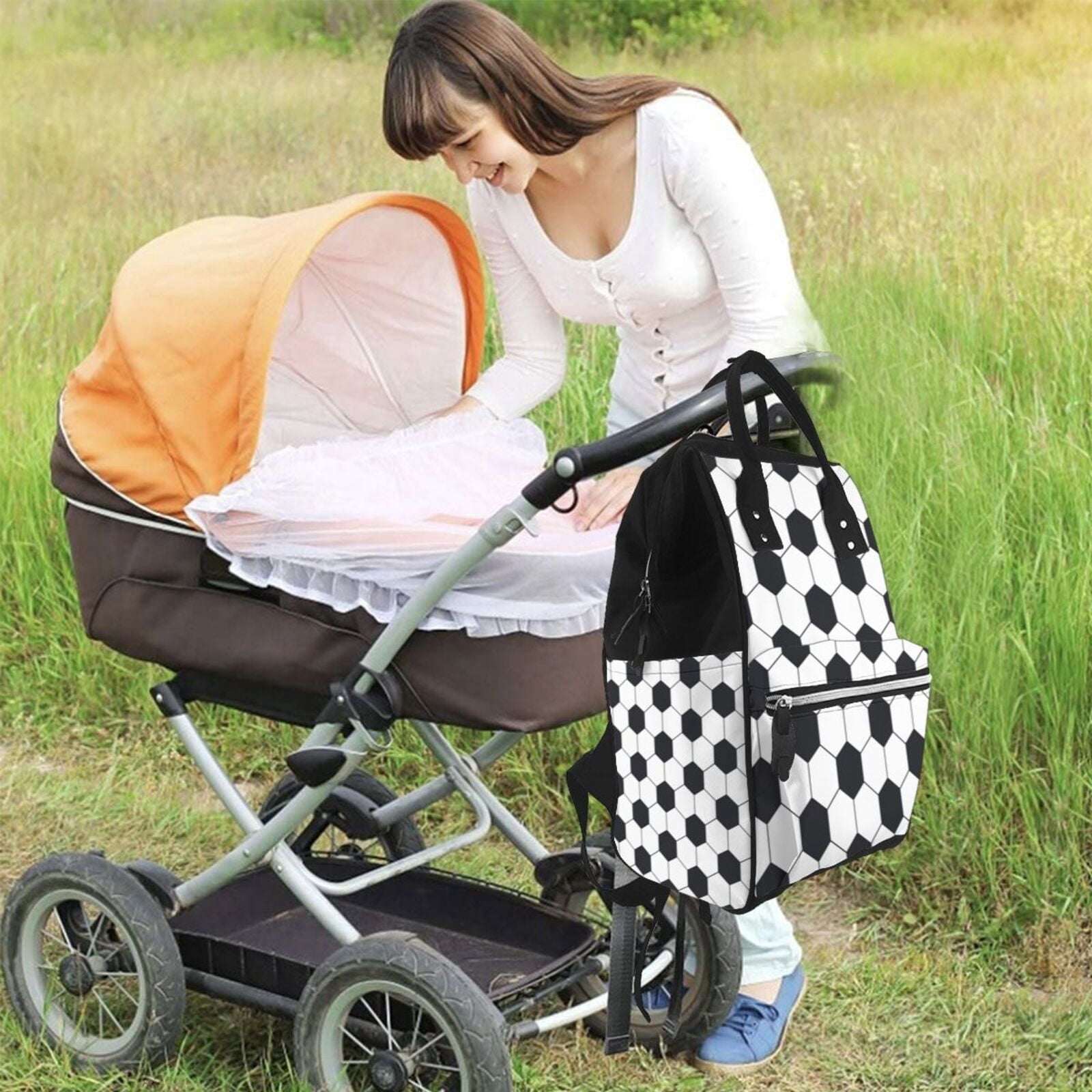 Fuzoiu Soccer Ball Print Diaper Bag Backpack,Baby Essentials Travel Tote,Multi function Waterproof Diaper Bag, Travel Essentials Baby Bag - Unisex