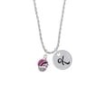 thumbnail image 2 of Delight Jewelry Silvertone Wide Hot Pink Zebra Print Band Spinner Silvertone Script Initial Disc - K - Charm Necklace, 20"+3", 2 of 4