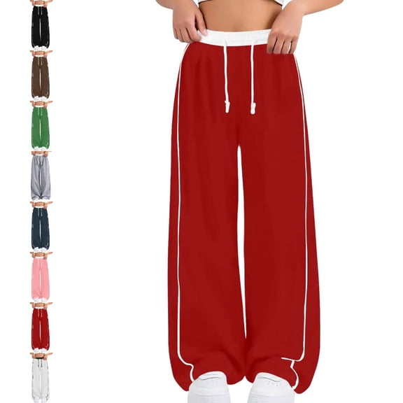 UJNDER Girl's Loose Straight Activewear Pants for Daily Comfort and Style Wide Leg Sweatpants,Red,12-13 Years