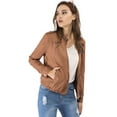 thumbnail image 4 of INSPIRE CHIC Women's Lightweight Stand Collar Zip up Biker Moto Jacket L Brown, 4 of 9
