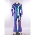 thumbnail image 3 of Hansber Men's Long Sleeve Flared Jumpsuit Disco Dance Overalls Shiny Metallic 70s Retro Outfit Club Party Wear Blue L, 3 of 8