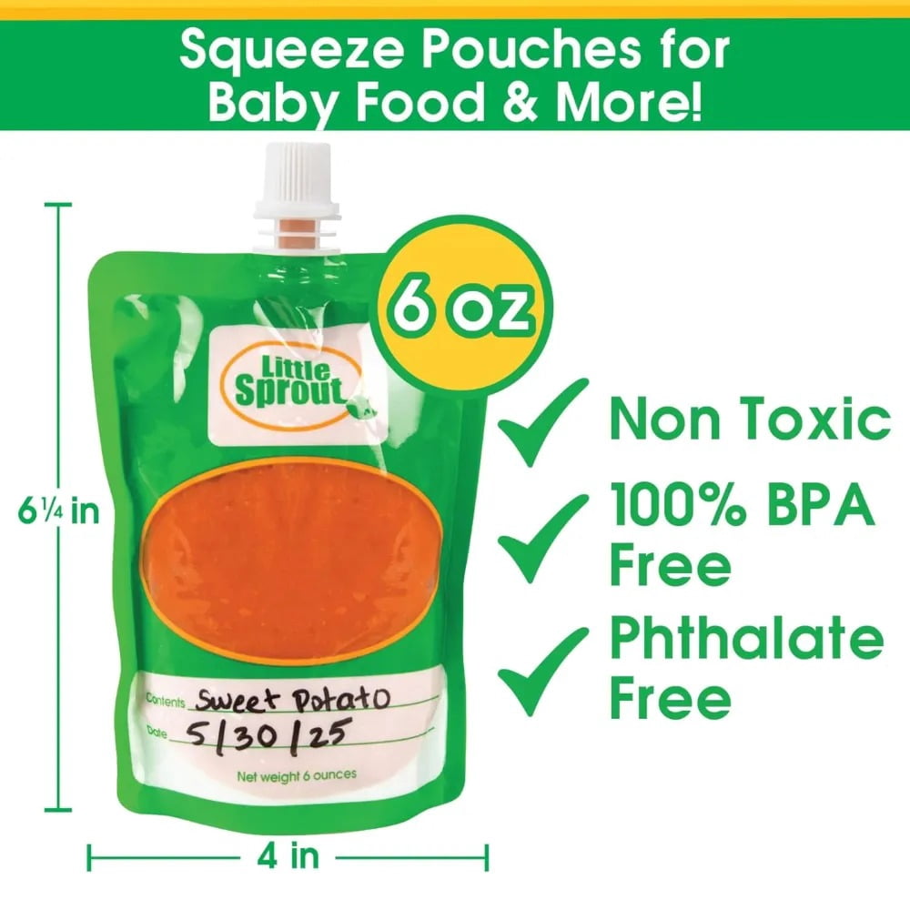 Disposable 6oz Baby Food Storage Pouch Containers, 48 Pack- Write What You Want Squeezable Pouches- Make Homemade Organic Food for Babies/Toddlers-Works with Most Filling Stations Including Infantino