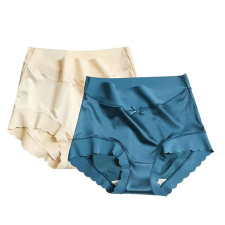 HCURIBAD Panties for Women 2 PCS Women s High Waisted Satin No Trace Panties Stretchy Plus Size Triangle Panties  Underwear Women Pack  Seamless Underwear  No Show Underwear Orange XL