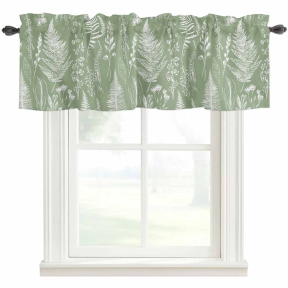 Sage Green Botanical Rod Pocket Curtain Valance, Farmhouse Country Leaves Plant Farmhouse Window Valance for Living Room, Bedroom, Kitchen 60"W x 18"L
